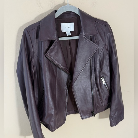 Lewit 100% Leather jacket wine burgundy brown color size Small - Picture 1 of 8